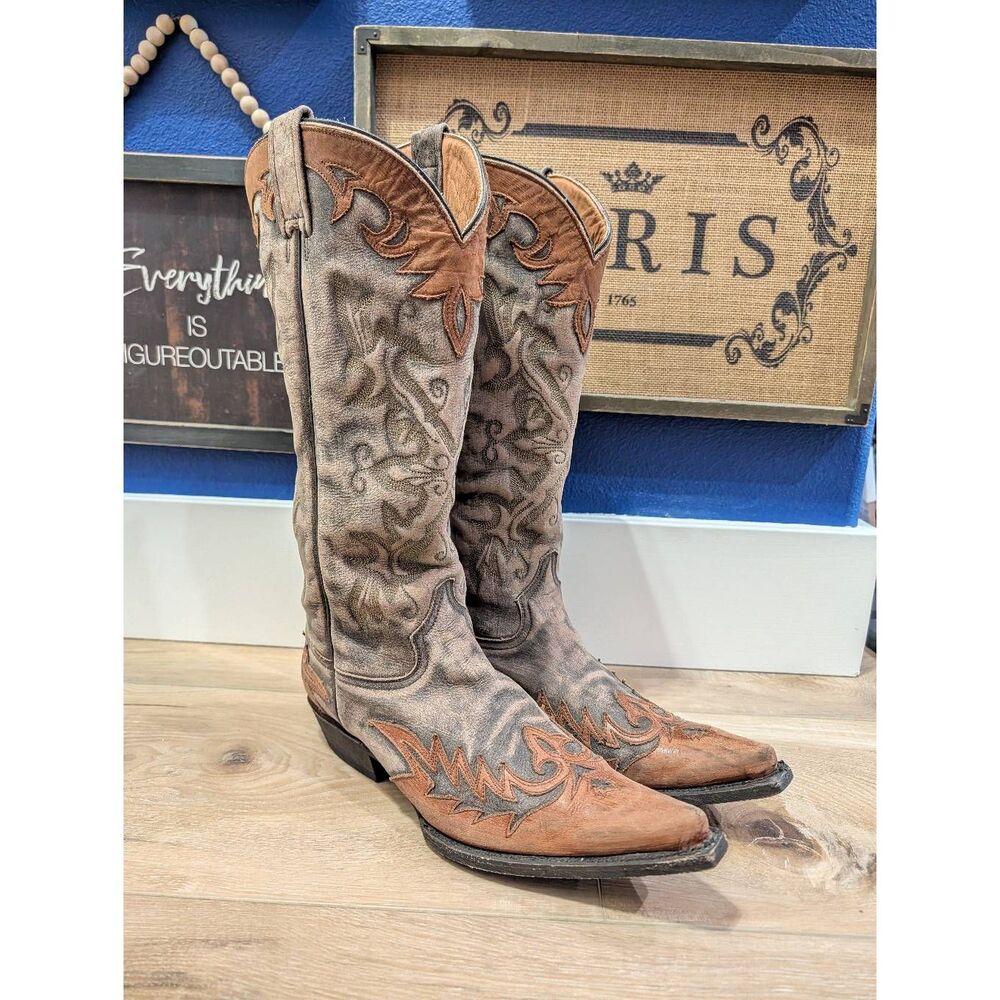 Stetson Lottie Snip Toe Cowboy Boots Womens 10 Distressed Leather Western Boho
